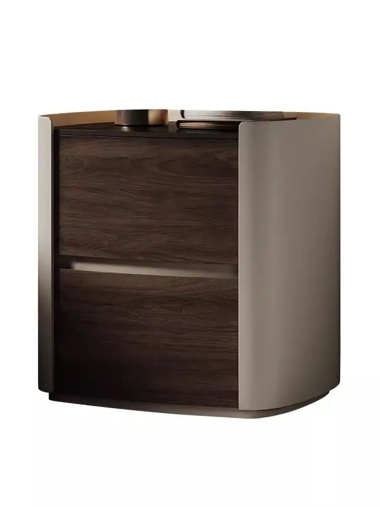 Italian minimalist high-end solid wood bedside table, modern minimalist light luxury bedroom, rock board bedside cabinet