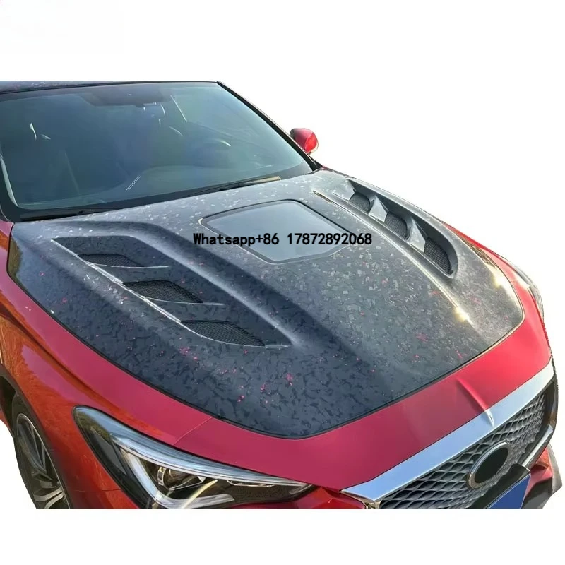 

For 2015+Infiniti Q60 Carbon Fiber Engine Hood High Quality Carbon Fiber Transparent Glass Style Engine Cover