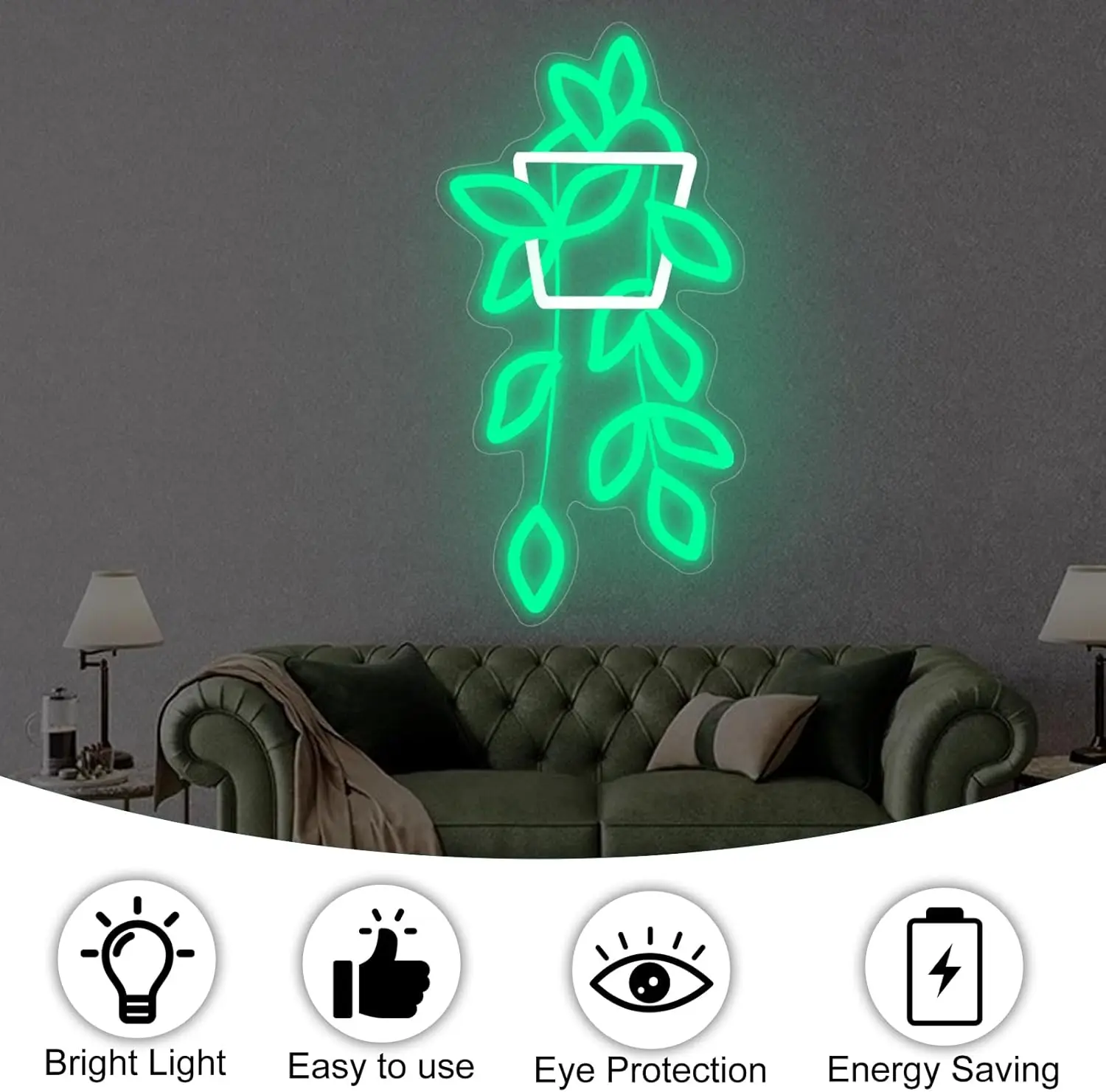 زهور النيون لتزيين الحائط عكس الضوء الأخضر النيون غرفة المعيشة شرفة غرفة نوم مكتب مقهى ديكور USB الطاقة ضوء الليل هدية