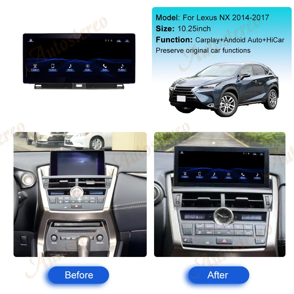 10.25 "lux para lexus nx 2014-2017 tela de toque do carro navegação apple carplay rádio do carro dsp bt reprodutor multimídia 4g unidade principal