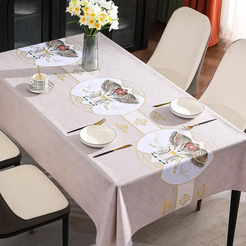 

2024 Elephant pattern waterproof and oil resistant PVC material square dining table cloth