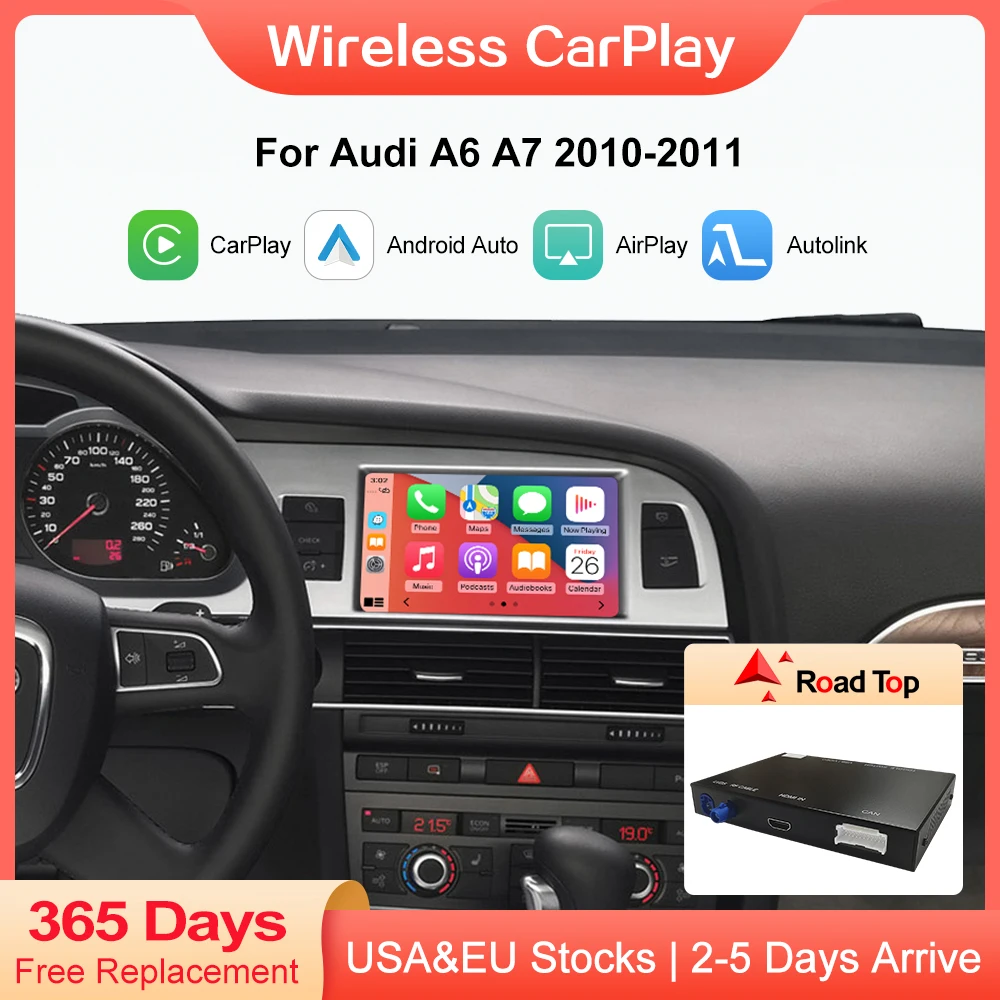 Road Top Wireless CarPlay Android Auto for Audi A6 C6 A7 C7 2010-2011 Q7 2010-2015,with Mirror Link AirPlay Car Play Functions