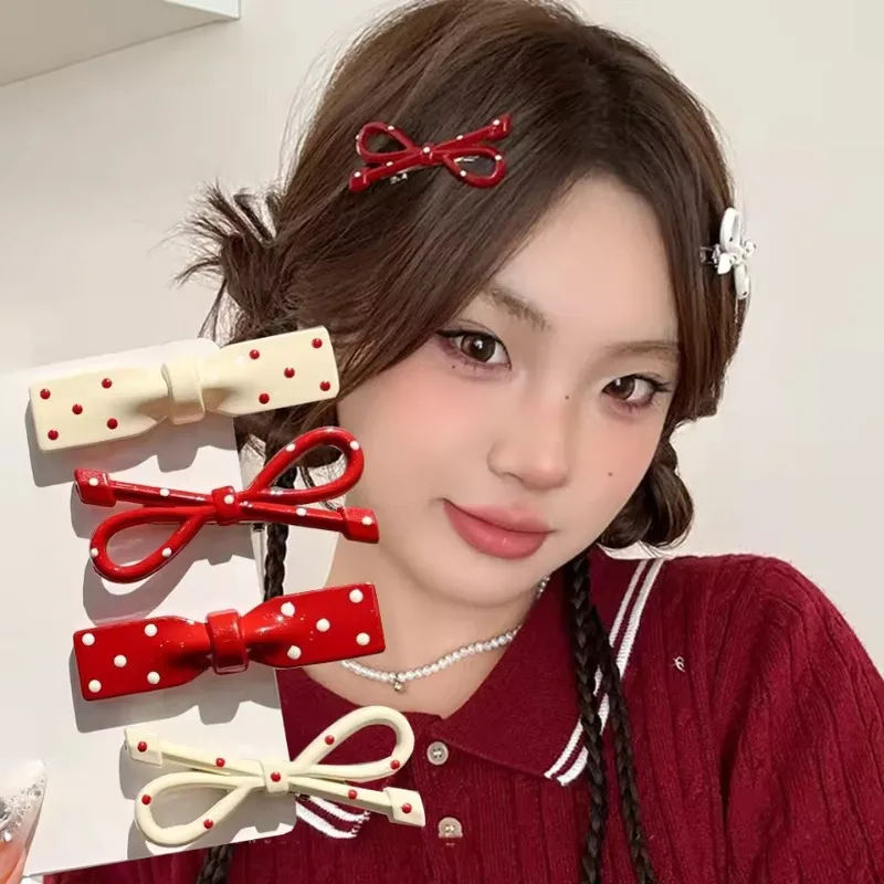 

1 шт., свежая милая заколка для волос, красная заколка в горошек с бантом, модная заколка для волос, женские головные уборы для девочек, аксессуары