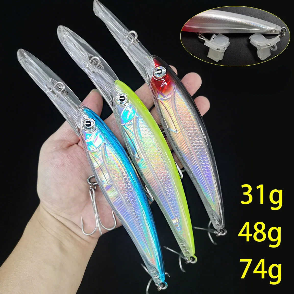 

17cm/19.5cm/22.5cm Minnow Luya Fishing Lure Long-range Rice Noroya Bait with Reinforced Hooks Sea Mackerel Tuna Bait