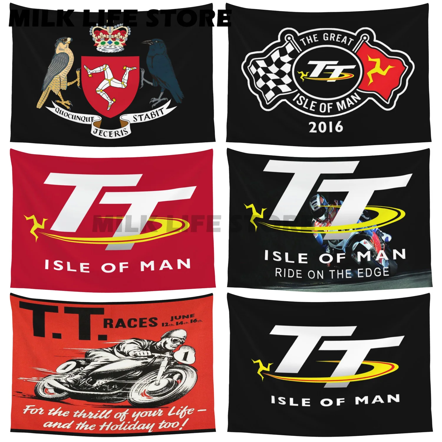 Double-sided Printing 3x5 Ft Isle of Man TT Flag Polyester Printed Motorcycle Flags for Garage Bar Club Decor