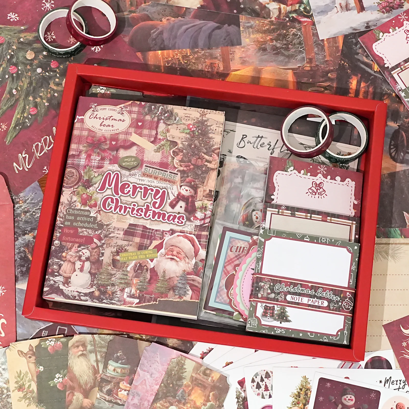 Christmas Letter Gift Box, High-Value DIY Planner, Diary Stickers, Journal Gift Box Set, Lots of Christmas Retro Decoration Materials