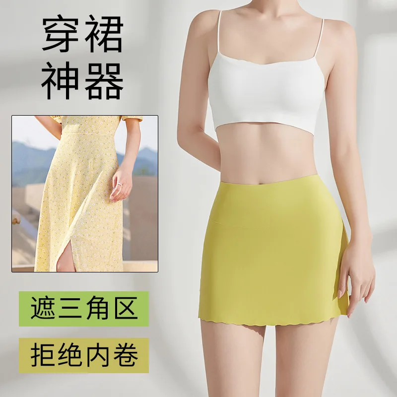 

Летние тонкие шелковые многослойные защитные шорты для женщин, контроль живота, подтяжка, двухслойные бесшовные, не перекручивающиеся E