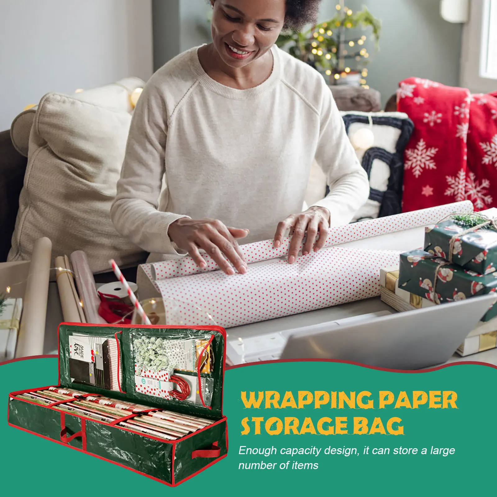 

Gift Wrapping Organizer Storage Bag Under Bed Multi-Pocket Large Capacity Xmas Supply Gift Wrapping Organizer Storage