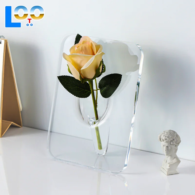 Florero de escritorio transparente crujiente para arreglos de flores frescas