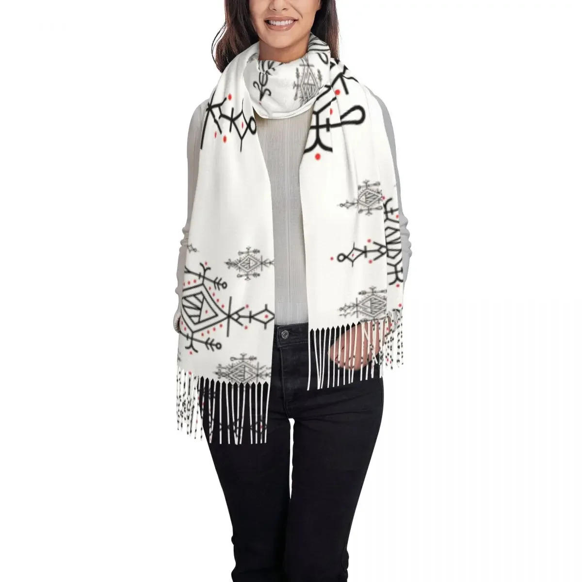 Stylish Amazigh Kabyle Pattern Tassel Scarf Women Winter Warm Shawl Wrap Female Geometric Traditional Scarves