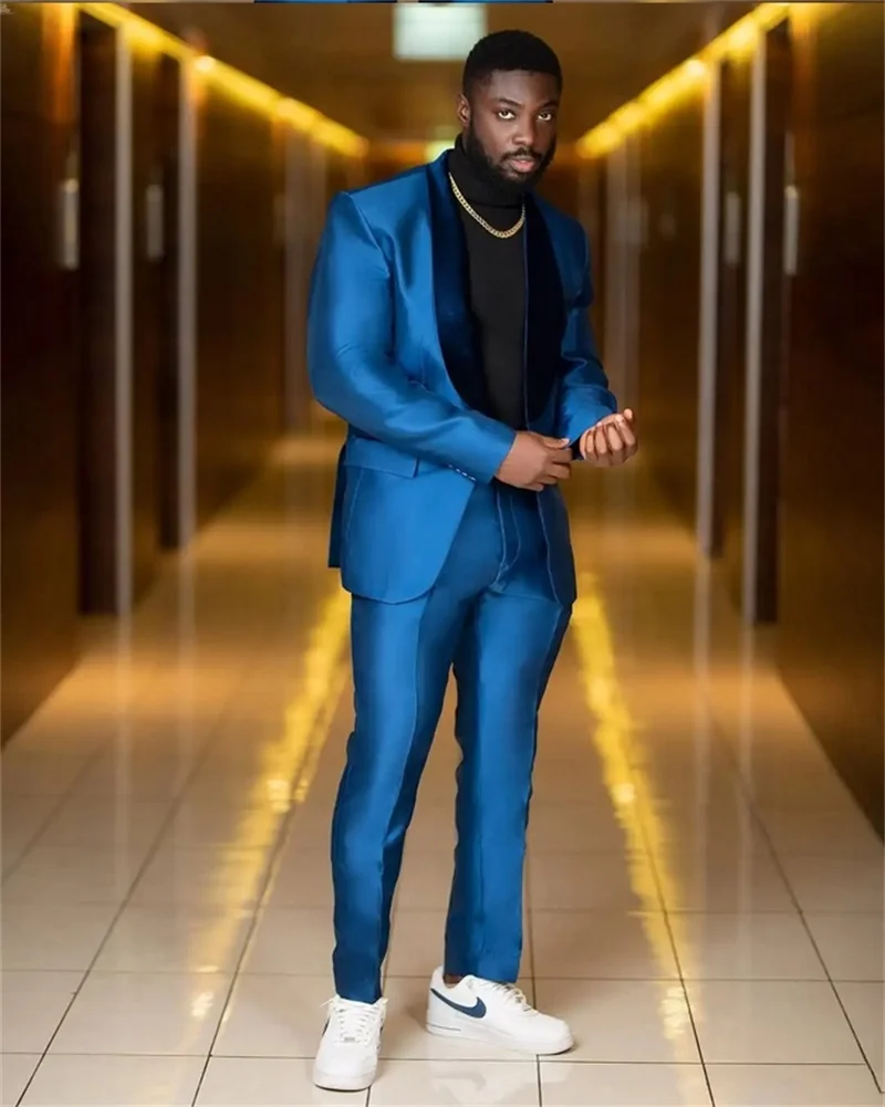 

Royal Blue Men Suits Set 2 Piece Blazer+Pants Prom Wedding Tuxedos Coat Custom Made Formal Office Business Male Jacket Trousers