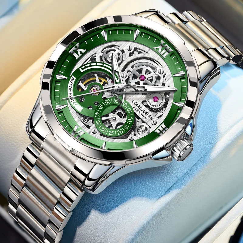 Automatic Mechanical Watch Men's Hollow Business Wristwatch Luxury Waterproof Chronograph for Men