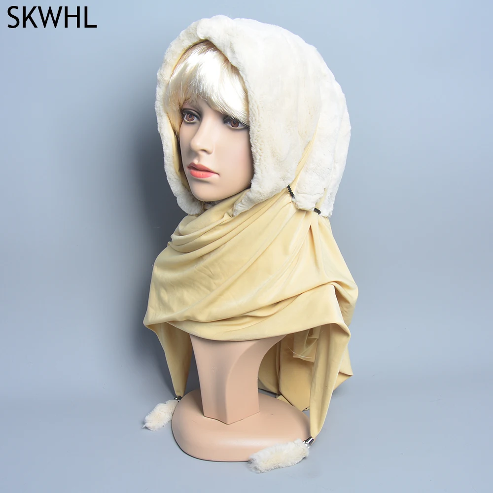 

Muslim Women Real Rex Rabbit Fur Bonnet Chiffon Hijab Scarf Underscarf With Cap Instant Chiffon Hijab With Caps Hijabs