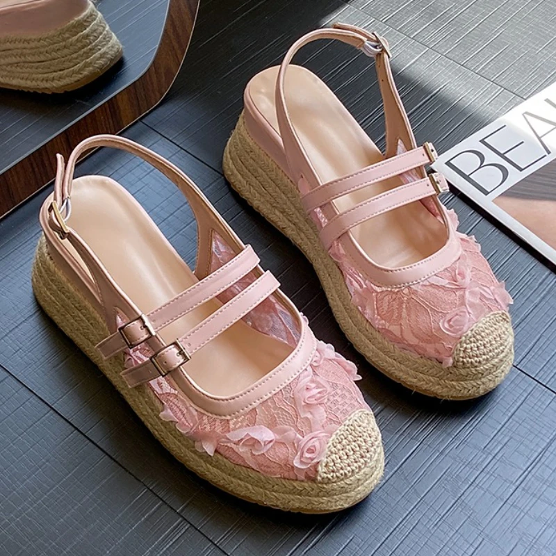 

Fashion Mesh Women's Mid Heels Sandals Designer Heeled Shoes Summer New Wedges Pumps 2025 Trend Walking Cozy Sandalias De Mujer