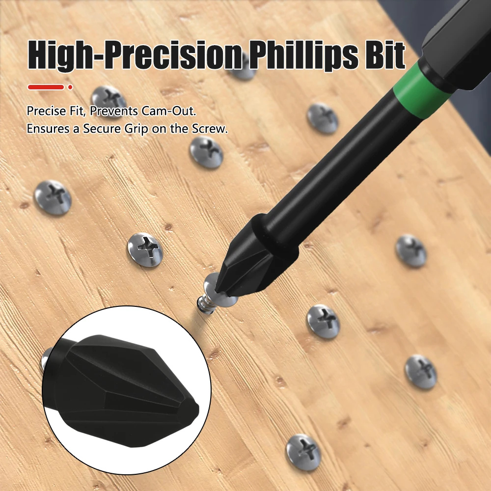 

AURWOF 1pc Green Screwdriver Bit Set PH2 Bits 25/50/65/70/90/150mm Anti-Slip Screwdriver Bit Set Parts P15PH