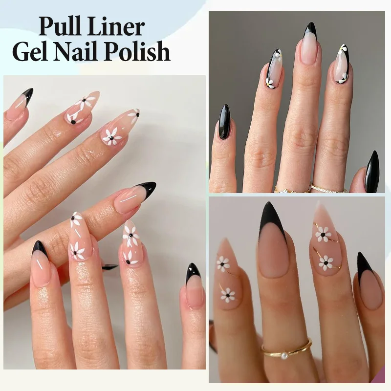 LILYCUTE 5ml Black White Liner Gel Nail Polish French Effect Soak Off Painting Drawing Line Długotrwały lakier żelowy UV do zdobienia paznokci