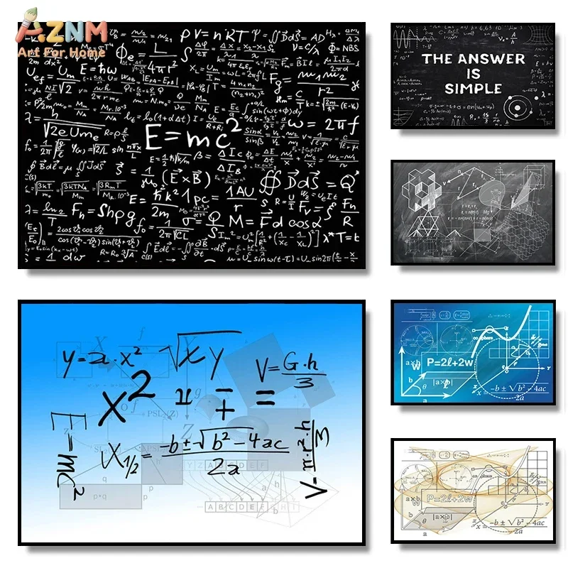 AZNM Math Physics Formula Canvas Wall Art E=mc2 Science Equation Poster Classroom Study Room Decor No Frame