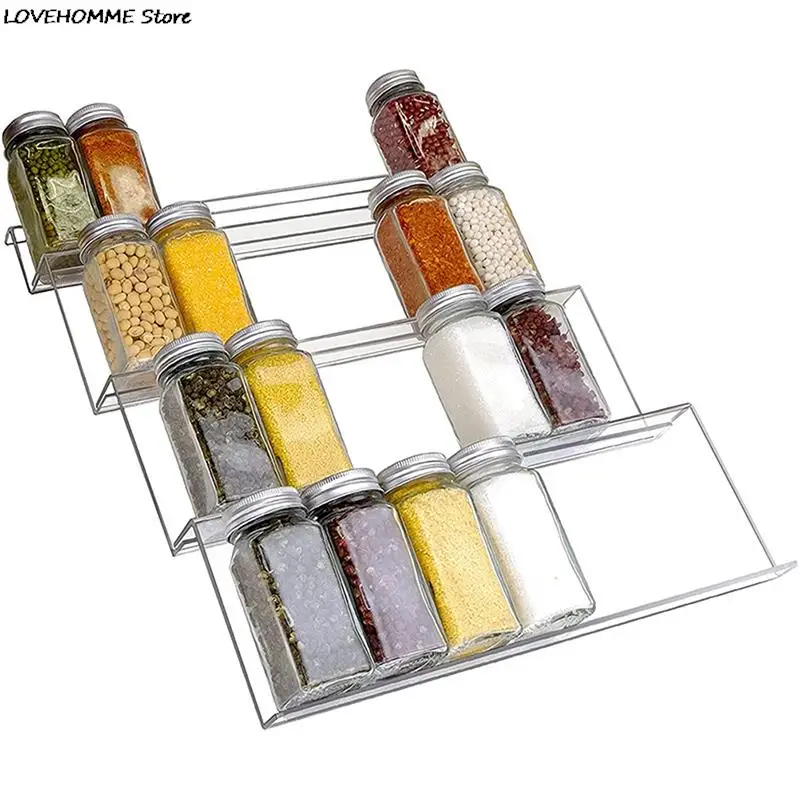 4-Tier Kitchen Organizer Spice Drawer Storage Rack Expandable Acrylic Seasoning Bottle Rack Spice Rack Kitchen Organizer Shelf