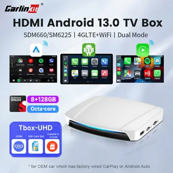 2024 CarlinKit CarPlay Ai TV Box Android 13 SDM660 6225 Caixa de Streaming HDMI para Netflix Vídeo CarPlay Sem Fio Android Auto 8G+128G