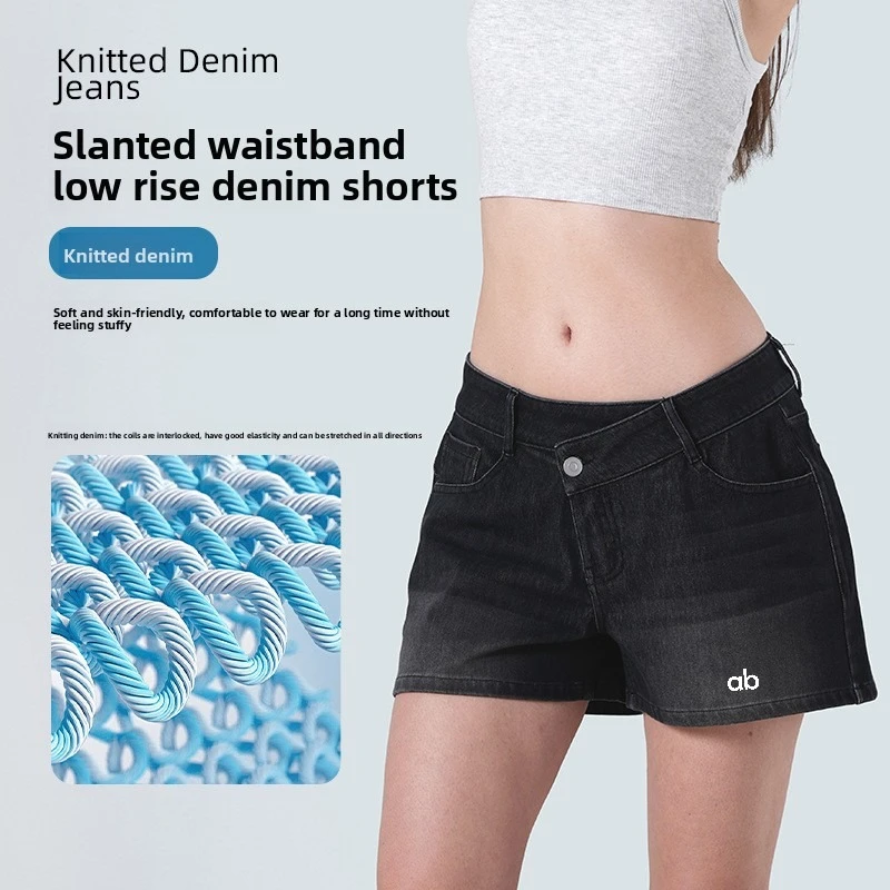 Women Cross Diagonal Low Waist Denim Shorts Stretch Slim Whisker Wash Pockets Vintage Blue Y2K Streetwear 3‑Point Hot Pants