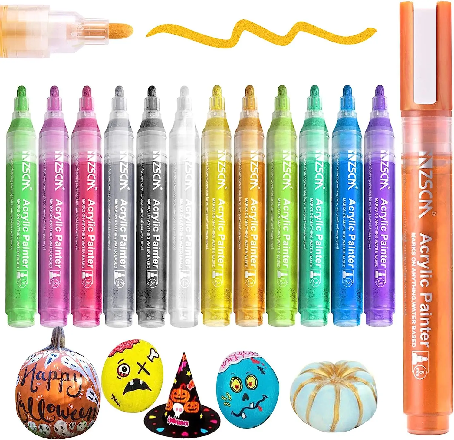 12 Colors Paint Pens Acrylic Markers, Paint Markers for Halloween Pumpkin Painting, Metallic Art Marker, for Kids Adults Card