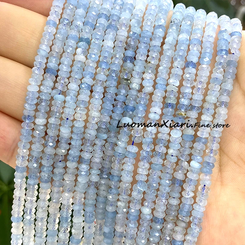 2x5mm Faceted Rondelle Natural Stone AA  Blue Aquamarine Loose Spacer Beads for Jewelry Making DIY Bracelet Accessories 15''