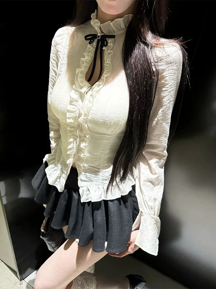 American 2000s Gothic Retro 3 Piece Sets Women Chic Coat + White Shirt + Fluffy Skirts New High Street Harajuku Vintage Outfits - Image 4