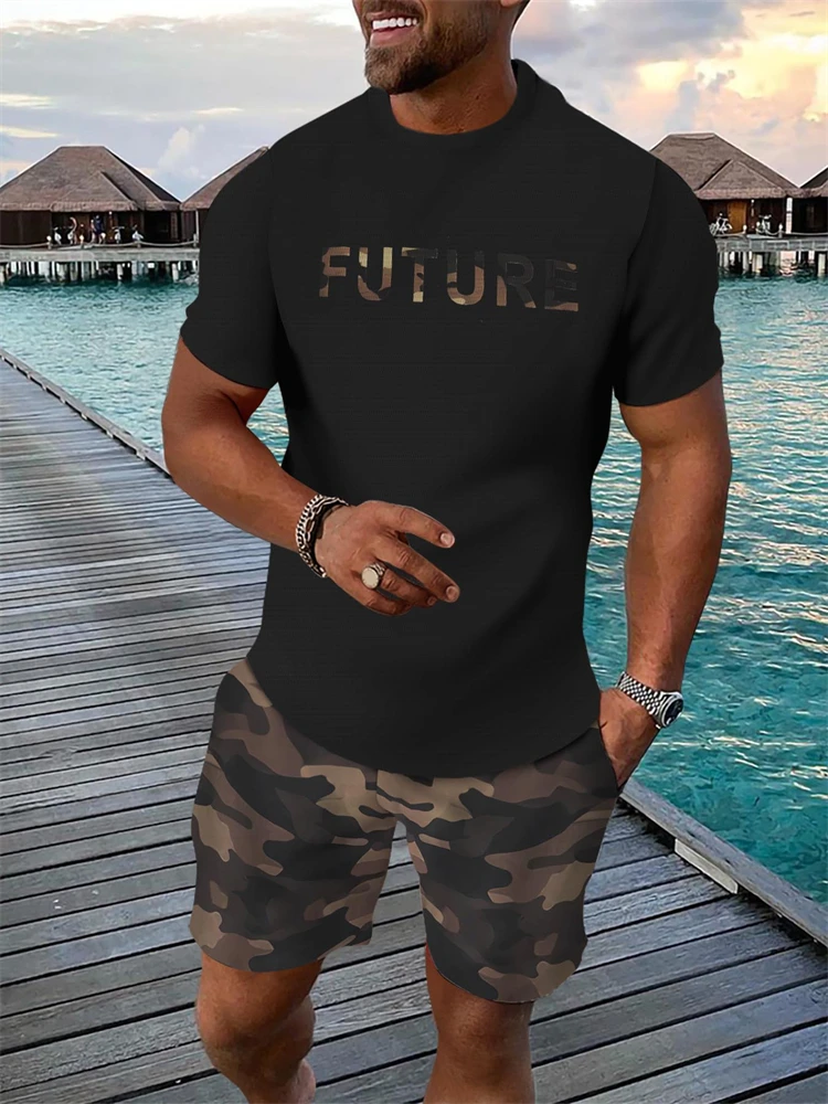 

Men's Hawaiian Summer Two-Piece Set Crew Neck Breathable Short-Sleeve Top With Drawstring Shorts Outdoor Vacation Casual Set