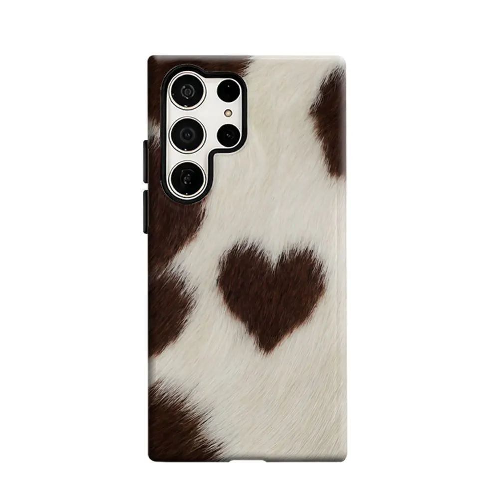 CaseLumi Phone Case For Samsung Galaxy S25 S24 S23 Ultra Plus HD Hard Love Heart Cow Pattern Double Layer Cover Film Shell