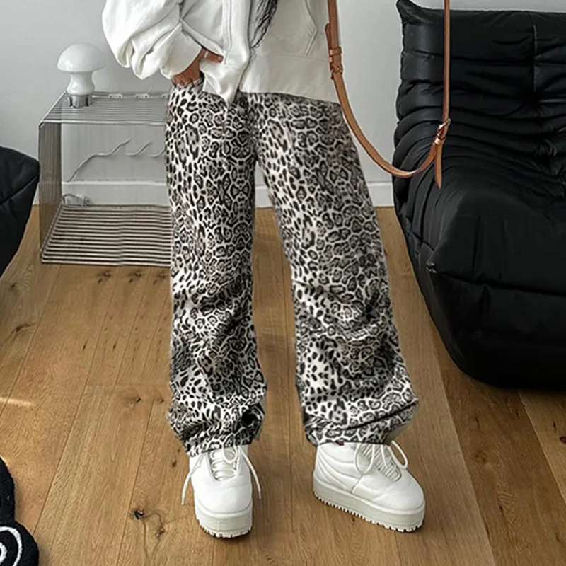 Y2k Pants Leopard Women Clothing Harajuku High waist Joggings Femme Pantalones Trousers Street Loose Emo Punk Aesthetic Pants