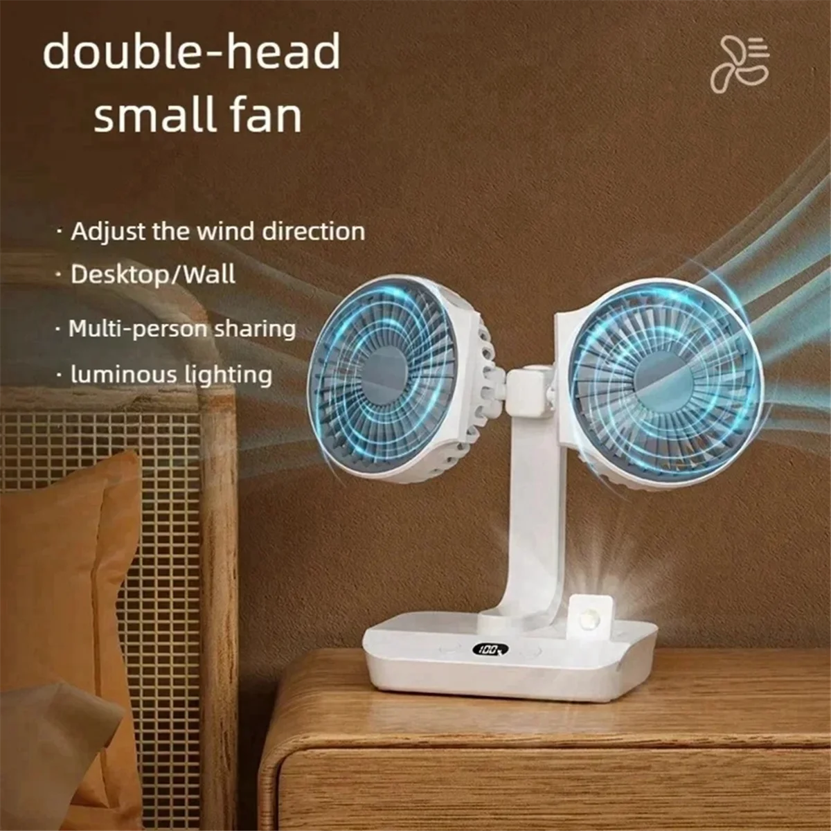 Desktop Double- Fan, Desktop Fan, Oscillating Fan, Low-Noise Double- Fan, High-Wind Power Electric Fan