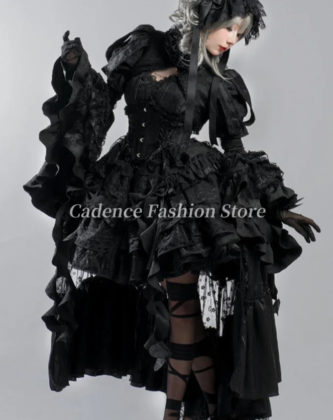 2025 مخصص أسود أبيض الفيكتوري خمر لوليتا مشد بوم بوم قصيرة متوهج كم فساتين لحضور الحفلات الموسيقية القوس القوطية مساء