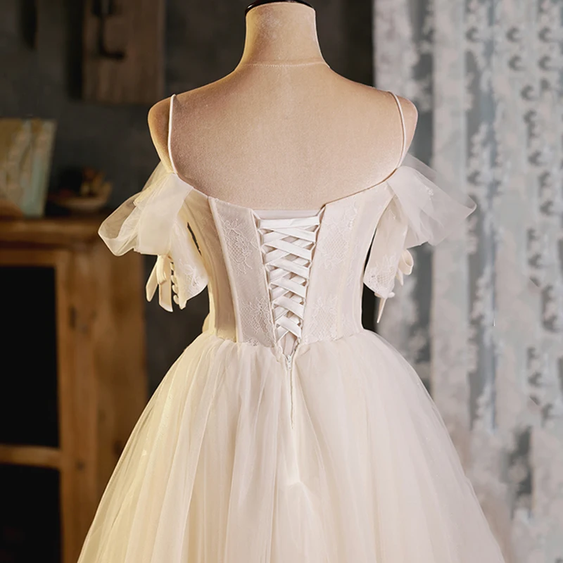 AnXin SH Prinzessin weiße Rose Blume Spitze Spaghettiträger Party Perlen Kristall kurzes individuelles Abendkleid kleines weißes Kleid