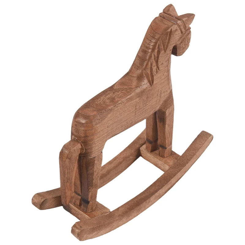 Vintage Carved Wood Rocking Horse Animals Decorated with Wood Carved Craft Horse Figurines for Home Decoration [LaCK9]