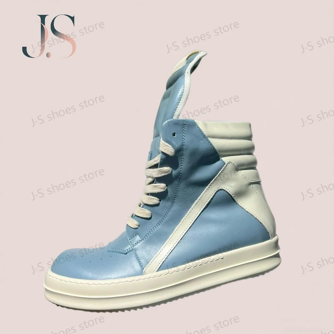 

Брендовая мужская обувь Ricks Wathet Синие кожаные высокие кеды Owens Sneaker Женские ботинки Повседневная обувь Ботильоны на молнии Geobasket