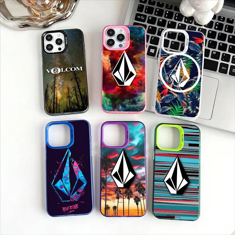 الفاخرة V-VOLCOMES الرياضة نمط جراب هاتف آيفون 17 16 15 14 13 12 برو ماكس زائد متعدد الألوان ماتي الفضة مطلي واقية Cas