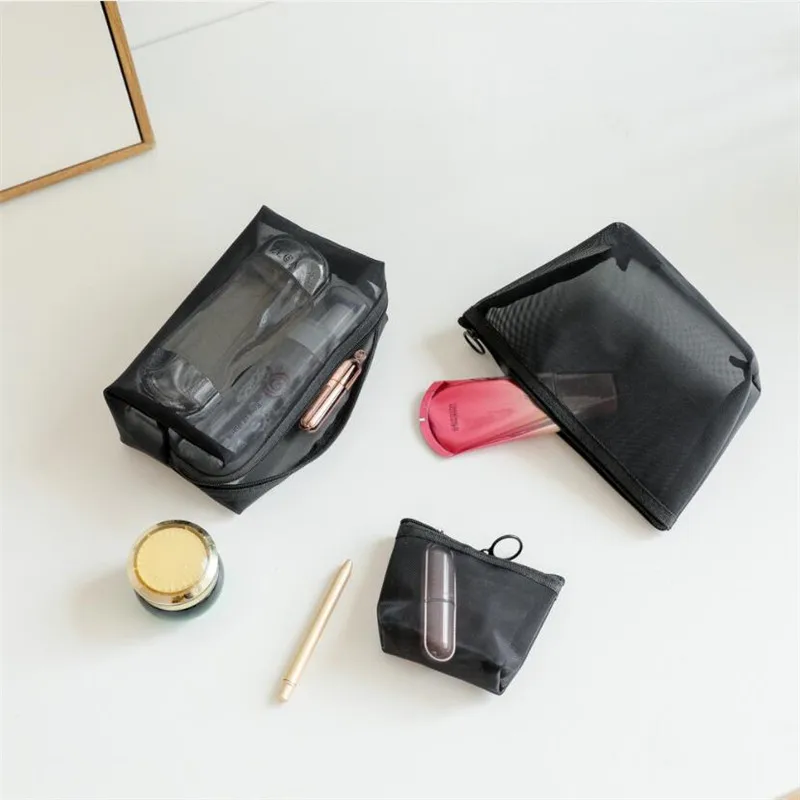 1 Buah Tas Kosmetik Wanita Pria Hitam Diperlukan Tas Travel Organizer Transparan Tas Perlengkapan Mandi Hitam Kecil Mode Kantong Makeup