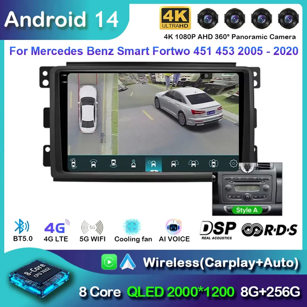 

Автомобильный радиоприемник Android 14 для Mercedes Benz Smart Fortwo 451 453 2005-2020 Беспроводной мультимедийный плеер Carplay Android Auto Wi-Fi 4g