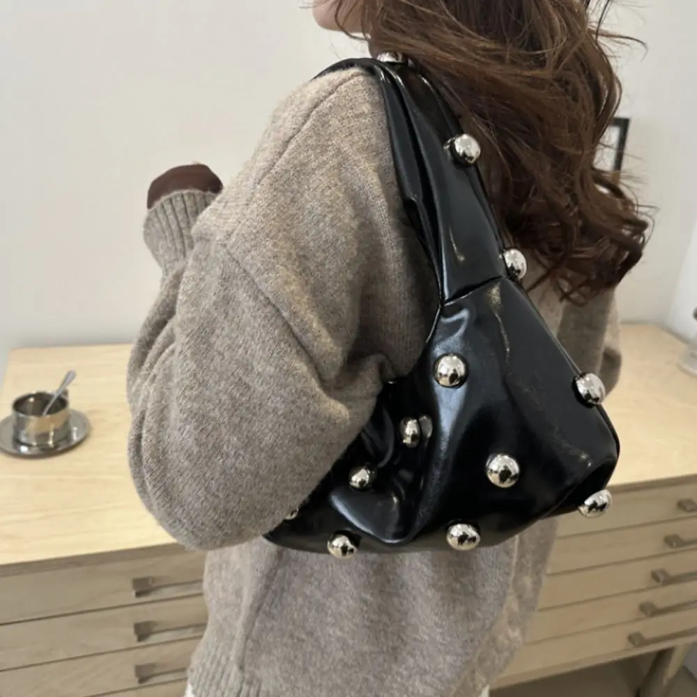 

Vintage Punk Style Rivet Shoulder Bag PU Leather Cross Body Rivet Underarm Bag Street Y2k Women's Handbag Lady