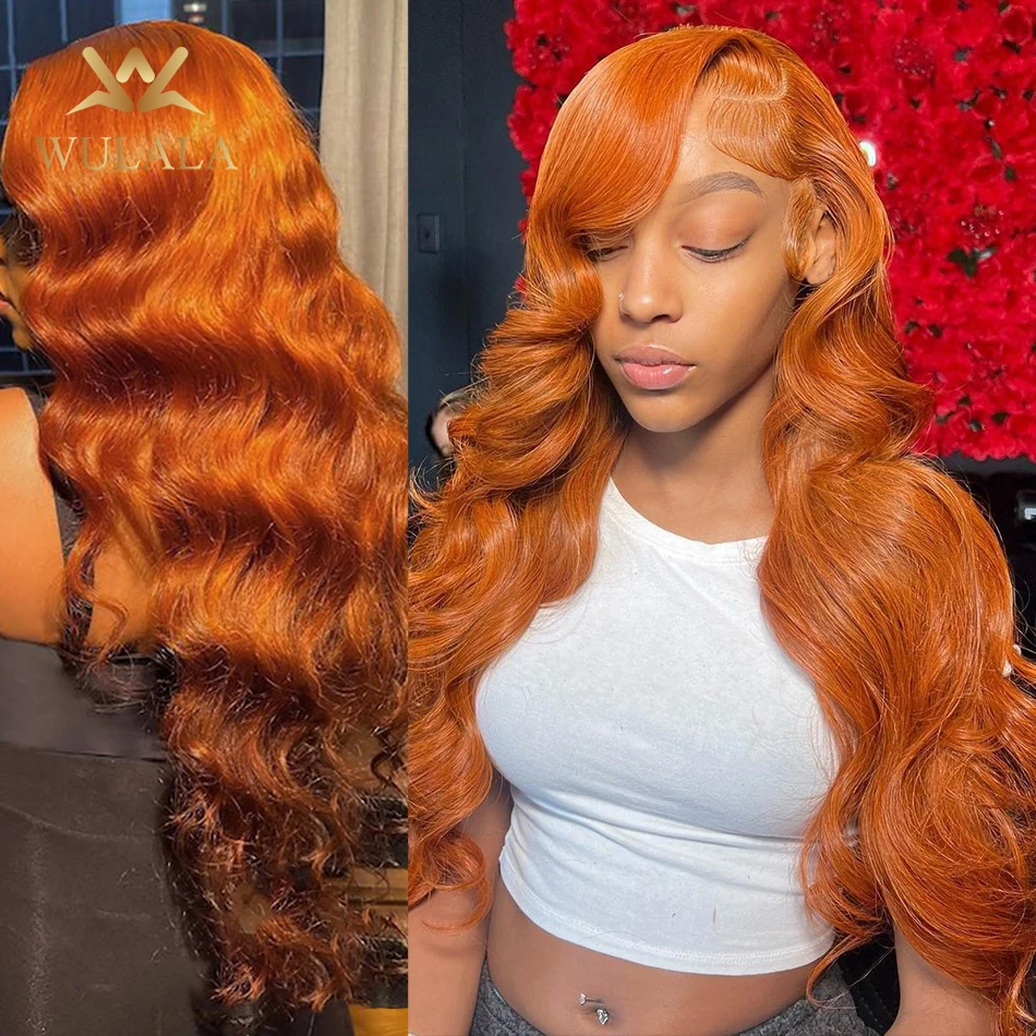 

13x4 Body Wave Orange Ginger Lace Front Human Hair Wigs 30 Inch 13x6 Hd Glueless Pre Plucked Colored Lace Frontal Wig For Women