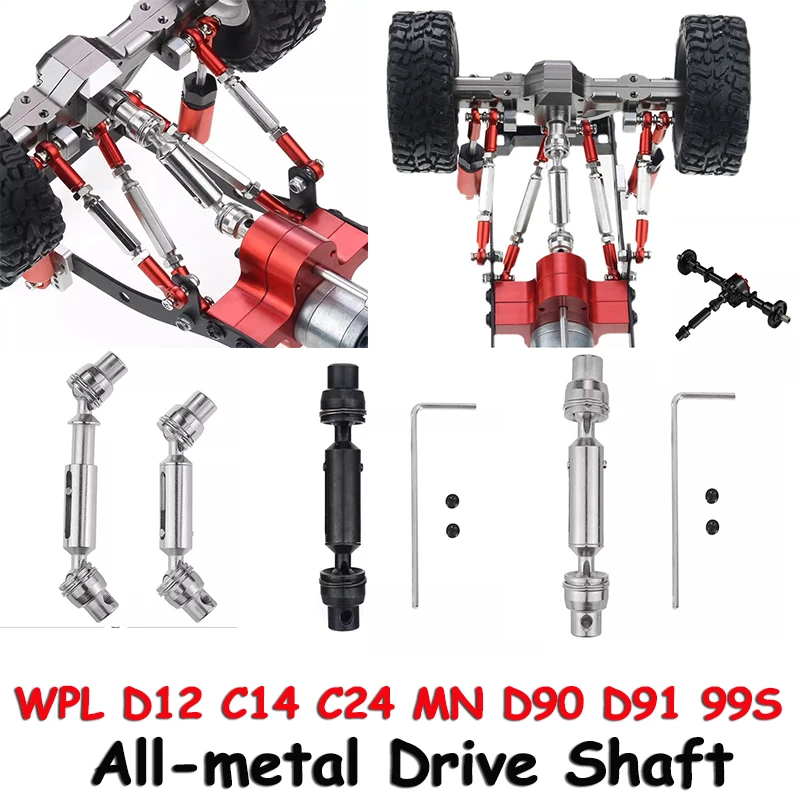 Peças gerais do carro de controle remoto, eixo de movimentação inteiramente metálico, WPL D12, C24, C34, B14, B24, B16, B36, MN, D90, MN99S, RC