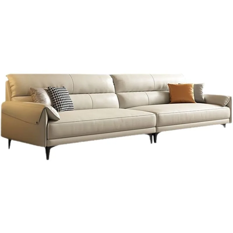 

Italian minimalist leather sofa modern simple living room small apartment straight sofa combination