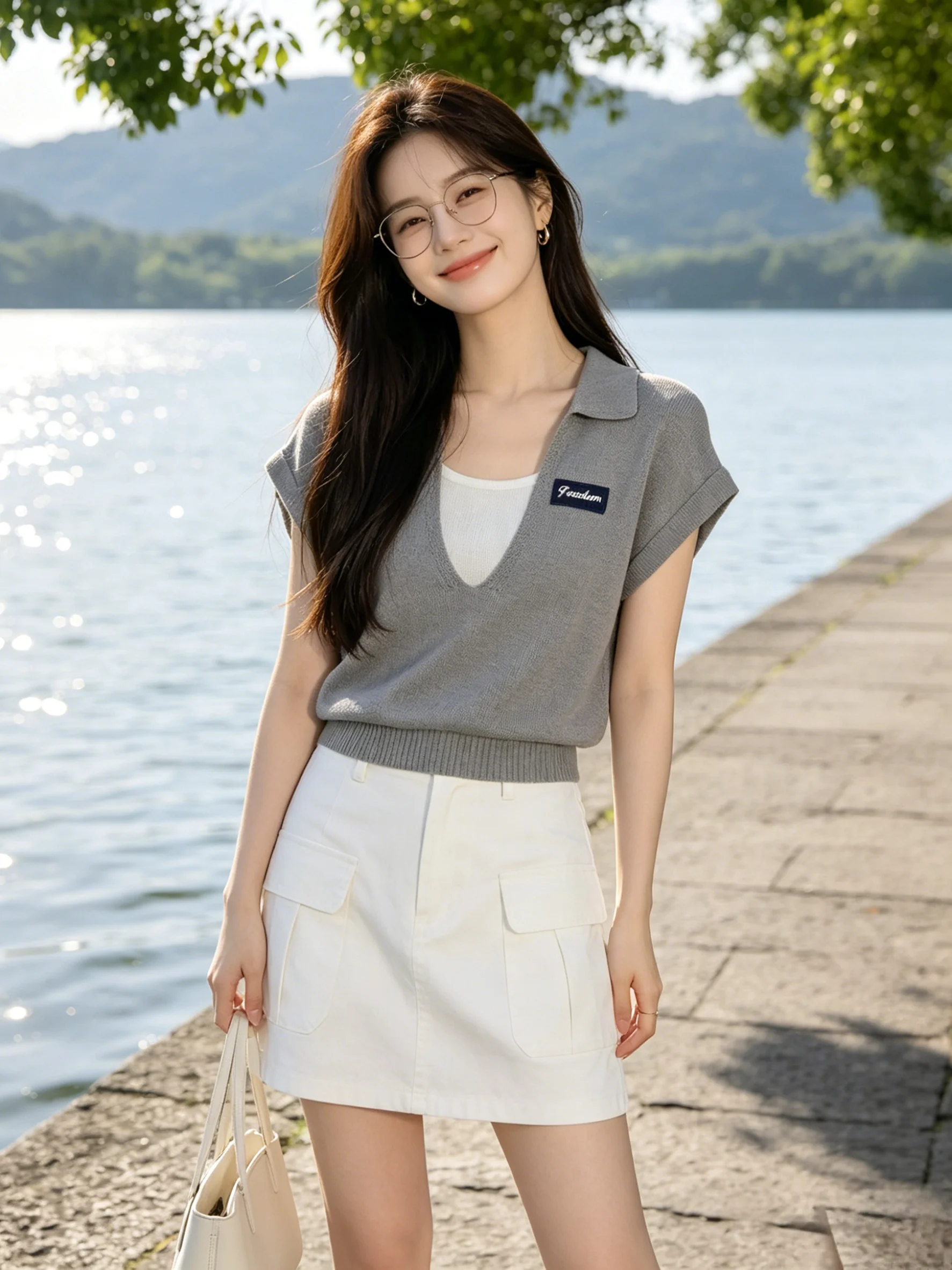 Chic Anti-Aging Design Knitwear Casual Style Short Sleeve Skin-friendly Versatile Summer Fashionable Flip Collar Two-piece Look