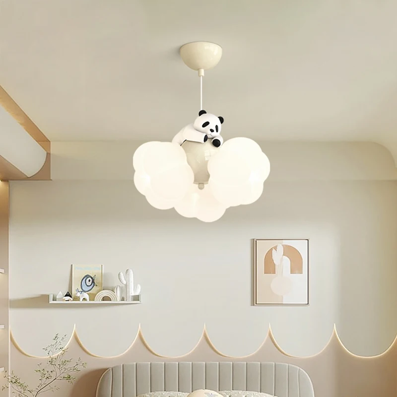 Cream Style Bedroom Led Pendant Light Cartoon Balloon Children's Room Creative Panda Chandelier Modern Home Indoor Lighting Lamp
