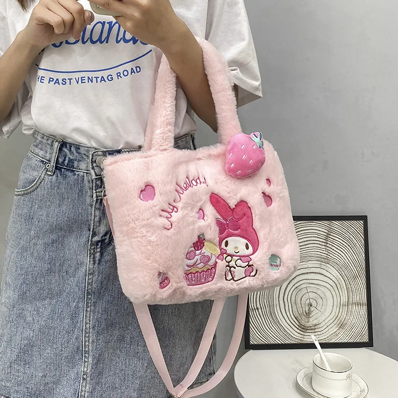 Sanrio Hello Kitty Kawaii Plush Bag Y2k Cinnamoroll Tote Handbag My Melody Plushie Storage Stuffed Toys Bags For Women Gifts