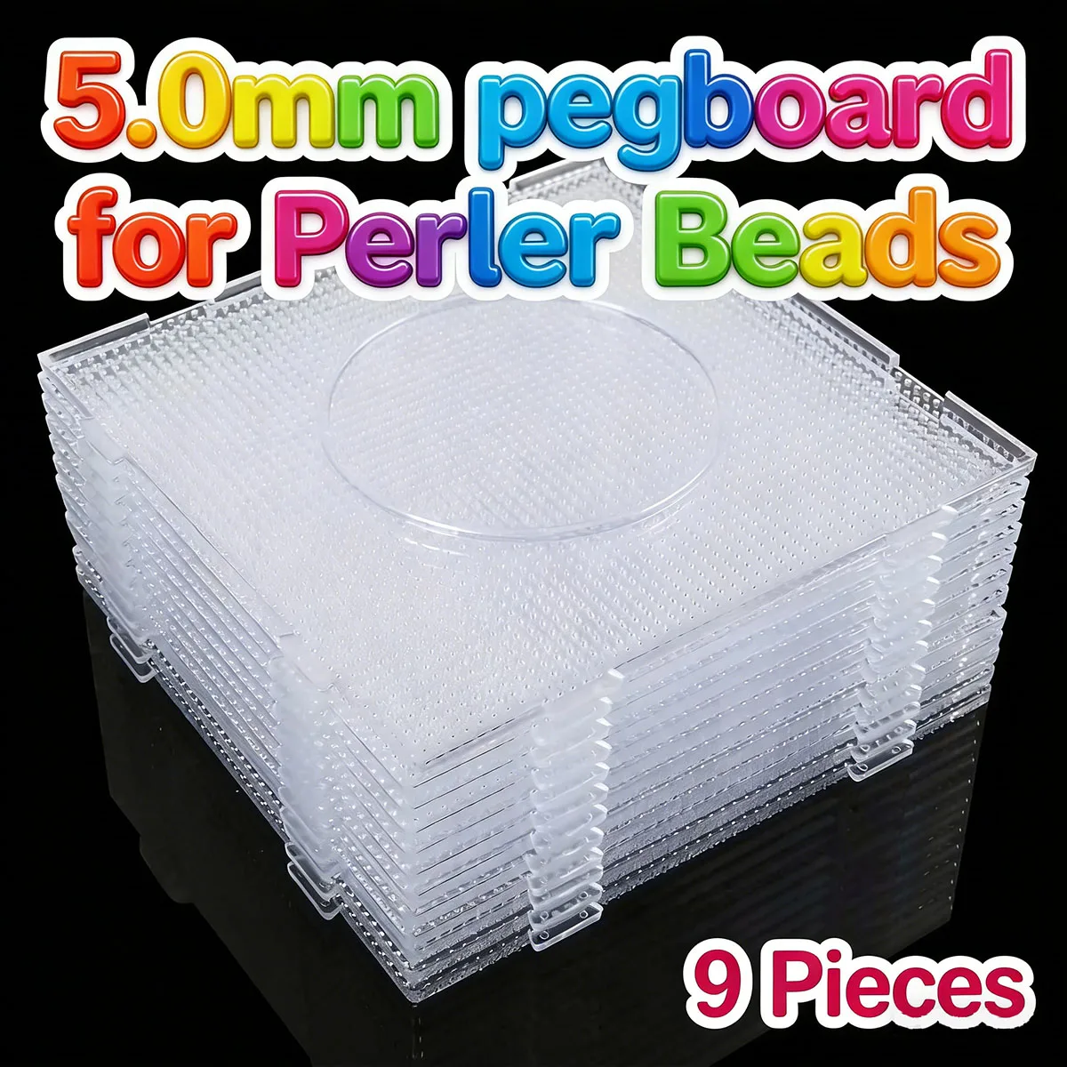 9 Piezas de Tableros Cuadrados Reutilizables para Cuentas Fusibles de 5mm, Resistentes al Calor, para Manualidades Creativas con Cuentas Perler y Hama, y Plantillas DIY