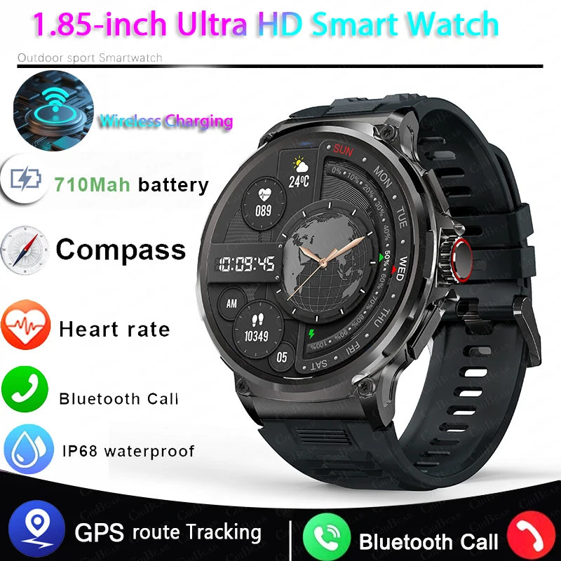 Nowy smartwatch 1,85 cala Ultra HD z GPS, funkcją połączeń Bluetooth, dużą baterią 710 mAh, do monitorowania aktywności sportowej, kompatybilny z Androidem i iPhone.