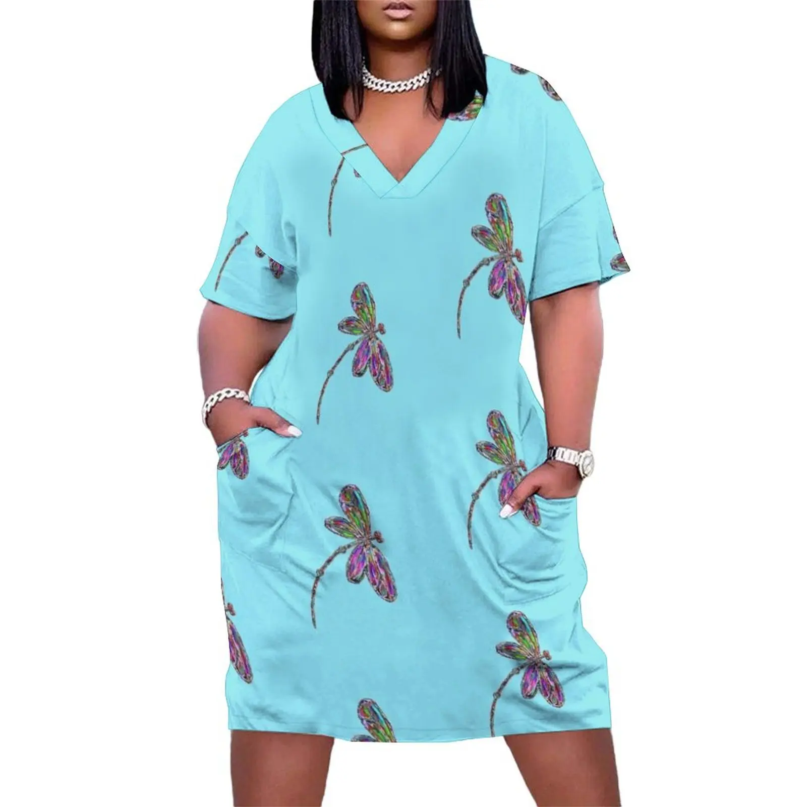 

Neon Dragonfly - Turquoise Loose Pocket Dress womans clothing dresses for womens 2025