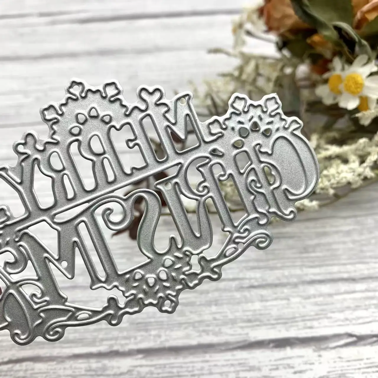 Vintage Ornate Frame Merry Christmas Word Metal Cutting Dies DIY Xmas Scrapbooking Card Embossing Craft Dies