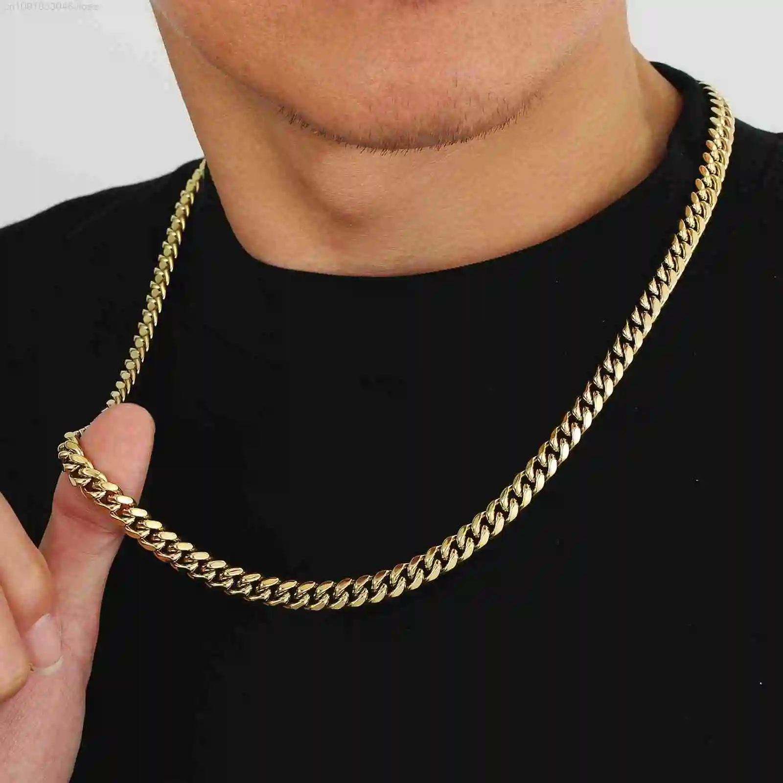 Boys Women Hip-Hop   Cool Style 14K Gold Plated 316L Stainless Steel Necklace 3mm 5mm 8mm 10mm Miami Mens Cuban Link Chain